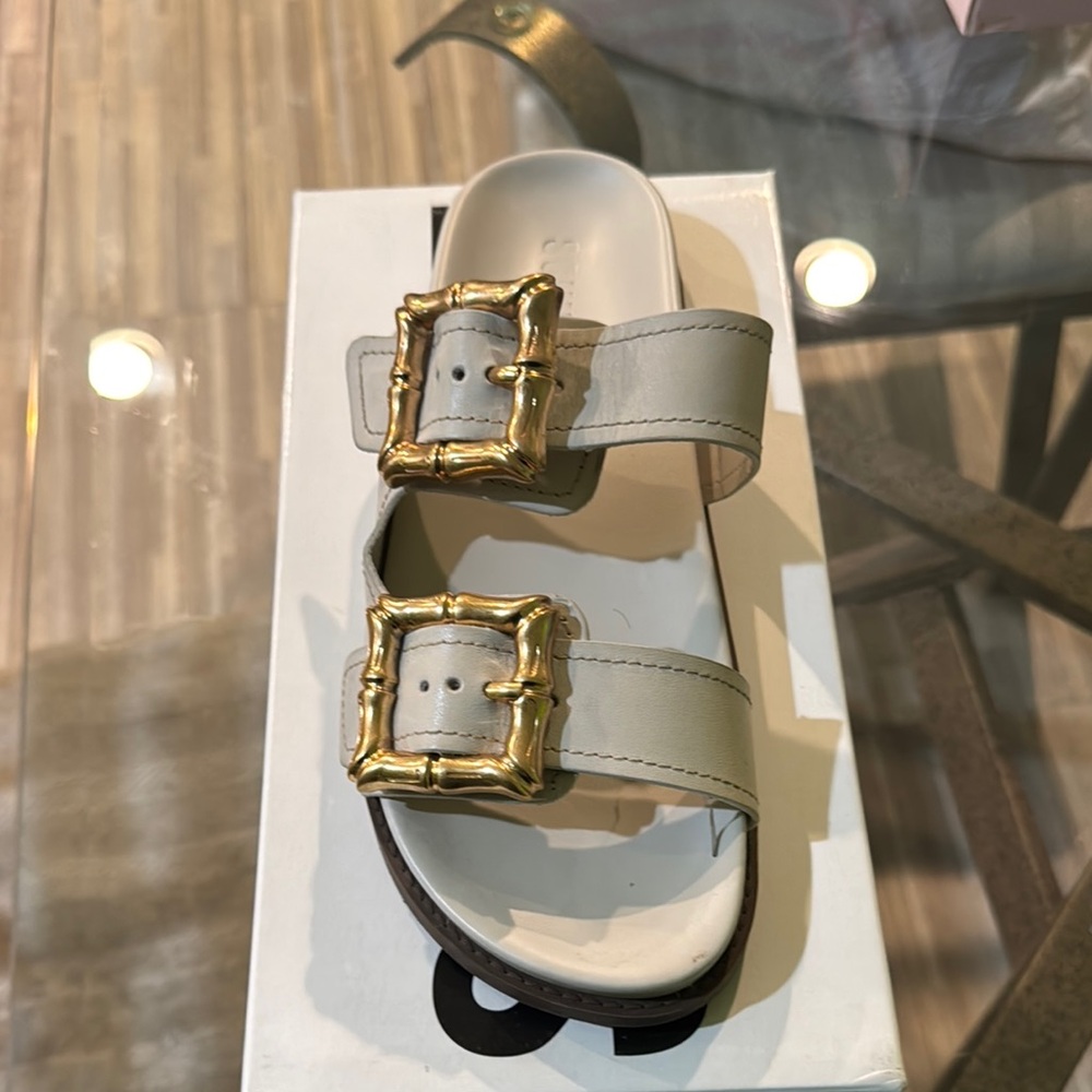 SCHUTZ White Sandals with Gold Accents